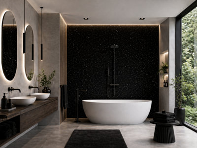 D Pro T Bathrooms Shower Wall Panel Pvc Bathroom Black Sparkle1000mm X 2.4MWaterproof CladdingTongue & Groove from B&Q