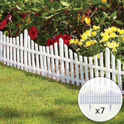 Kct 7 Pack Interlocking Plastic Lawn Border Edging Flexible White Picket Fence Garden Borders56 Pieces Total from B&Q
