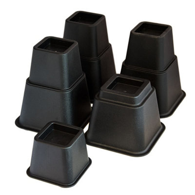 Kct 8 Piece Adjustable Black Plastic Stackable Bed Furniture Riser Heavy Duty Leg Extender from B&Q