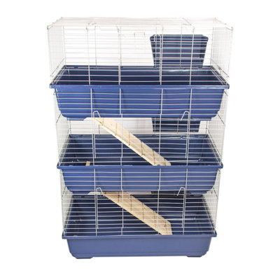 B&Q -  Indoor Cage Rabbit Small 80Cm Triple Level 3 Tier Dark Blue Bunny Run Animal Pet House