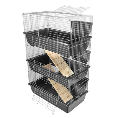 B&Q -  Indoor Cage Rabbit Small 80Cm Triple Level 3 Tier Dark Grey Pet Bunny Run Animal House