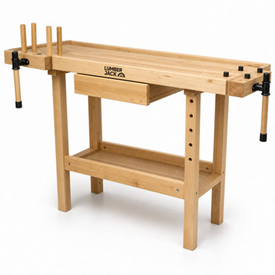 Lumberjack Hardwood Workbench 1520mm Twin 7in Vices Drawer Shelf Tool Well Pro - Image 4