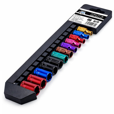 Autojack 1/4" Socket Set Sq Drive 12 Piece Multi Coloured Metric Professional Sockets from B&Q