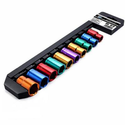 Autojack 1/2 Socket Set Sq Drive 10Pc Multi Coloured Metric Professional Sockets from B&Q