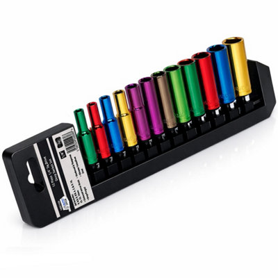 Autojack 1/4" Deep Socket Set Multi Coloured Sq Drive 12Pc Metric Professional Sockets from B&Q