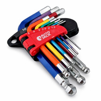 Autojack Mini Ball End Allen Hex Key Set 9 Piece Short Multi Coloured Tools from B&Q
