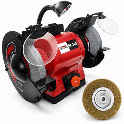 Lumberjack Tools Lumberjack 200mm Bench Grinder Professional 550W Motor With Light Magnified Eye Shield & Free Wire Wheel Included from B&Q