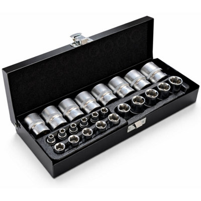 B&Q -  24 Piece Imperial Socket Set1/2" And 1/4" Square Drive Chrome Vanadium Steel 6 Point Sockets