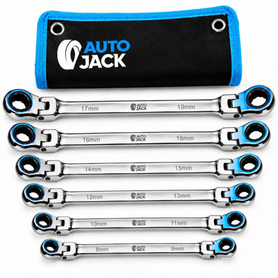 Autojack Flexible Ratchet Wrench Set 6 Piece Extra Long Double Flex Head Metric Sizes