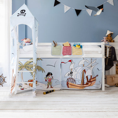 Nöa & Nani Noa & Nani Cabin Kids Solid Wood Midsleeper Bed With Pirate Pete Package In Classic White Moro