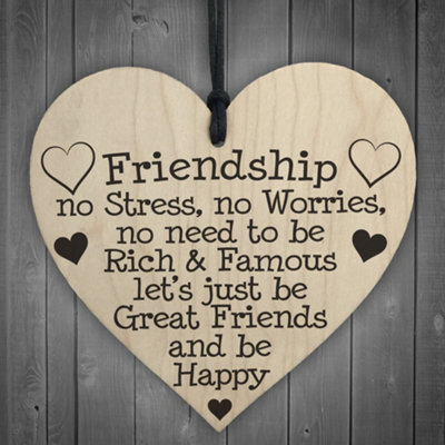 Red Ocean Friendship No Stress No Worries Wooden Hanging Heart Plaque from B&Q
