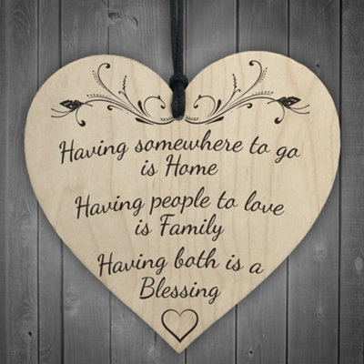 Red Ocean Home Family Blessing Wooden Hanging Heart Plaque from B&Q