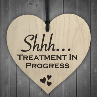 Red Ocean Shhh Treatment In Progress Wooden Hanging Heart Plaque from B&Q