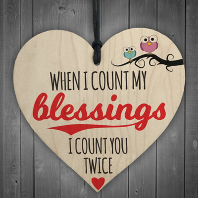 Red Ocean Blessings Count You Twice Wooden Hanging Heart Plaque from B&Q