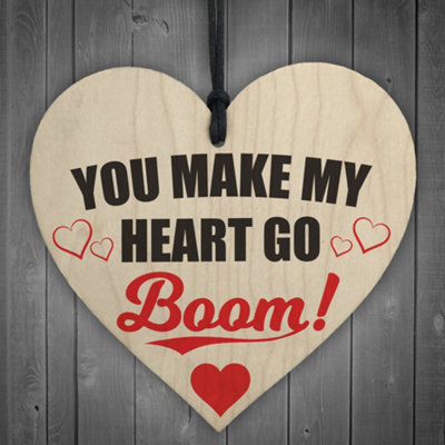 B&Q -  Heart Go Boom Wooden Hanging Heart Shabby Chic Plaque