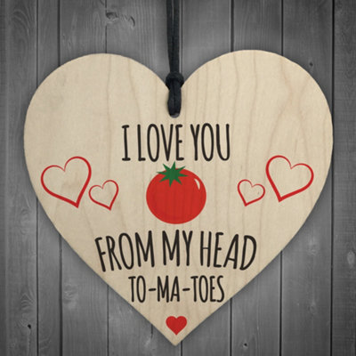 B&Q -  Love You Head Tomatoes Novelty Wooden Hanging Heart Plaque