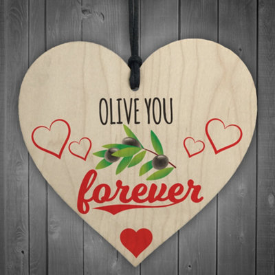 B&Q -  Olive You Forever Wooden Hanging Heart Plaque Kitchen Sign