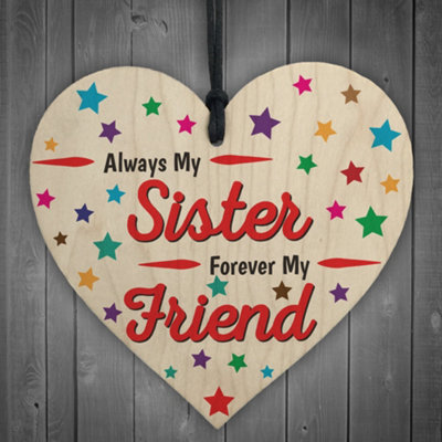 Red Ocean Always My Sister Forever My Friend Wooden Hanging Heart Gift from B&Q