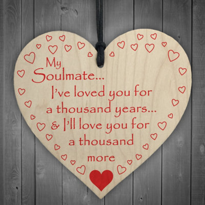 Red Ocean Soulmate Loved You A Thousand Years Wooden Hanging Heart from B&Q