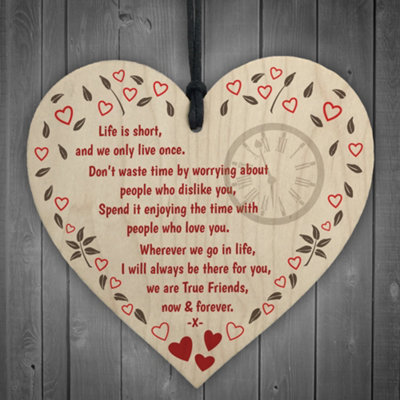 B&Q -  True Friends Now Forever Wooden Hanging Heart Plaque