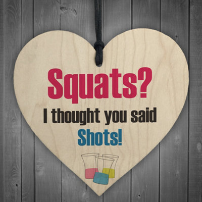 B&Q -  Thought You Said Shots Novelty Wooden Hanging Heart Plaque