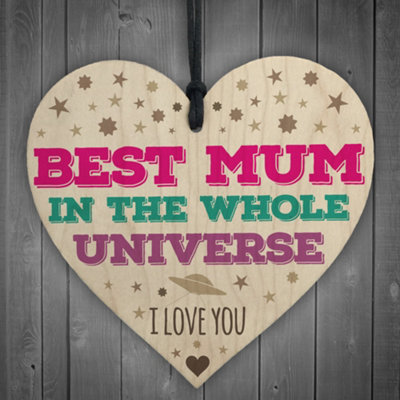 B&Q -  Best Mum In The Universe Wooden Hanging Heart