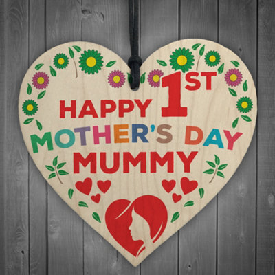 Red Ocean Happy 1St Mother's Day Mummy Wooden Hanging Heart from B&Q