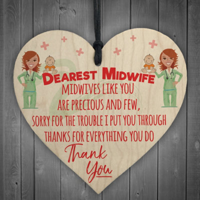 B&Q -  Dearest Midwife Thank You For Everything Hanging Heart Gift Sign
