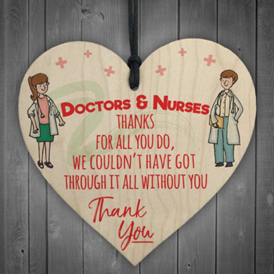 Red Ocean Doctors And Nurses Thank You Wooden Hanging Heart Gift Sign from B&Q