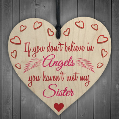 Red Ocean My Sister An Angel Wooden Hanging Heart Cute Love Plaque from B&Q