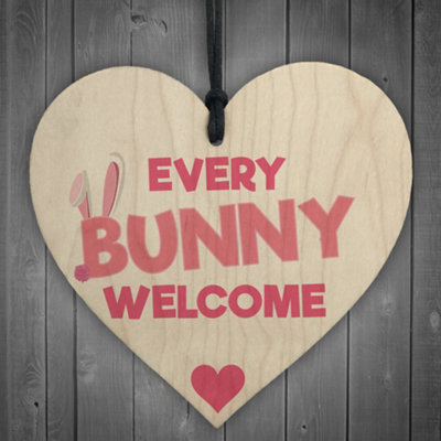 Red Ocean Every Bunny Welcome Wooden Hanging Plaque Easter Egg Hunt Sign from B&Q