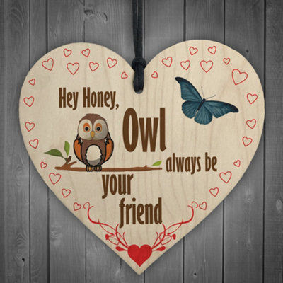 Red Ocean Owl Always Be Your Friend Hanging Heart Plaque Sign Gift from B&Q