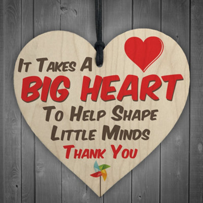 B&Q -  Big Heart Little Minds Thank You Teacher Mentor Tutor Nursery Child Gift Hanging Plaque