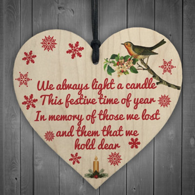 Red Ocean Light Candle Christmas Memorial Bereavement Robin Hanging Plaque Xmas Tree Decoration Sign from B&Q