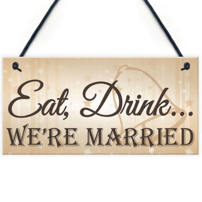 Red Ocean Shabby And Chic Wedding Sign Eat Drink Married Bride Groom Plaque Present Gift Wedding Favour Gift List from B&Q