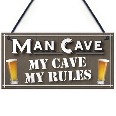 Red Ocean My Cave My Rules Man Cave Home Bar Pub Husband Hanging Plaque Shed Gift Sign from B&Q