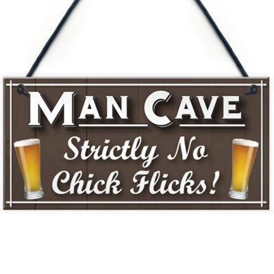 Red Ocean Man Cave No Chick Flicks Funny Husband Gift Hanging Plaque Home Bar Pub Shed Sign from B&Q