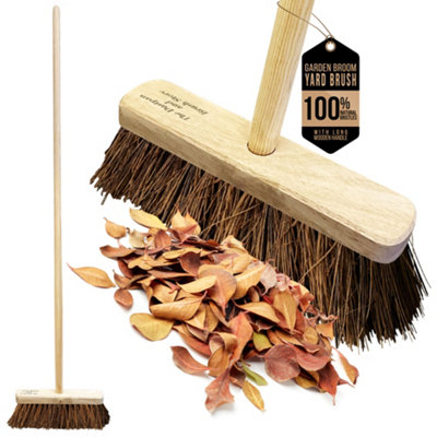 The Dustpan & Brush Store 10" Garden Broom Outdoor With Wooden Handle Natural Stiff Bassine Hard Bristle Sweeping Brush from B&Q