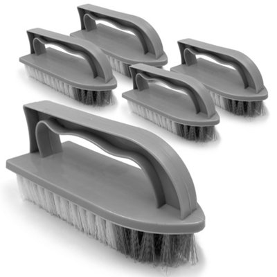 The Dustpan & Brush Store Iron Shaped Hand Scrubbing Brush With Handle Pack Of 5 Stiff Cleaning Brush With Hard Nylon Bristles