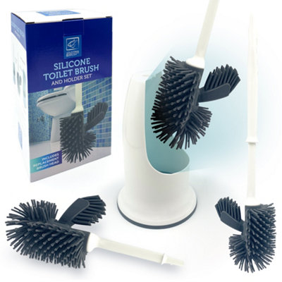 Silicone Toilet Brush Set with Spare Head and Built-In Rim Cleaner - Image 4