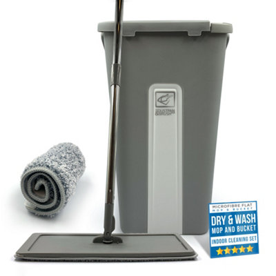 The Dustpan & Brush Store Flat Mop And Bucket Set With Built In Wringer 2 Microfibre Pads360 Degree Swivel Head from B&Q