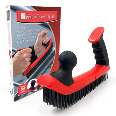 The Dustpan & Brush Store Dual Grip Large Wire Scrubbing Brush With Steel Bristles For Heavy Duty Cleaning