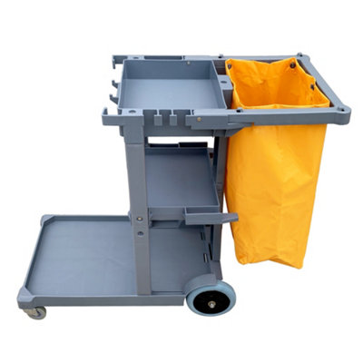 The Dustpan & Brush Store Commercial Cleaning Trolley 3 Shelves Multipurpose Janitorial Cart With Large Capacity Removable Waste Bag from B&Q