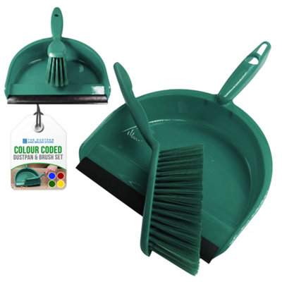 B&Q -  Colour Coded Dustpan And Brush Sets Wide Plastic Dustpan With Rubber Lip And Soft Bristle BrushGreen