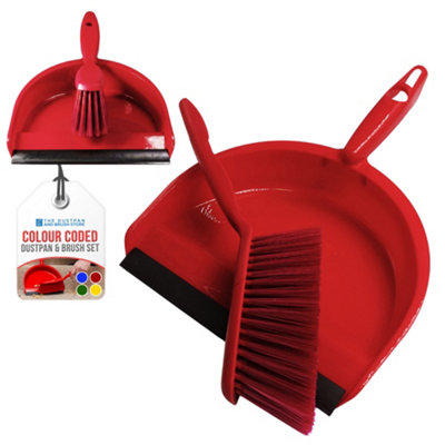 B&Q -  Colour Coded Dustpan And Brush Sets Wide Plastic Dustpan With Rubber Lip And Soft Bristle BrushRed