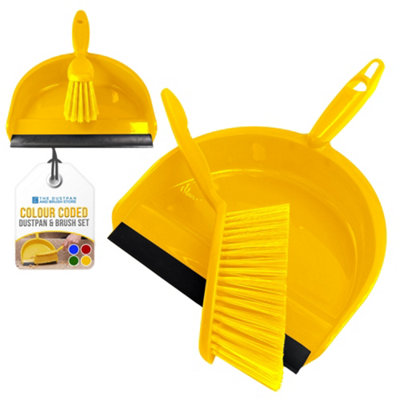 B&Q -  Colour Coded Dustpan And Brush Sets Wide Plastic Dustpan With Rubber Lip And Soft Bristle BrushYellow