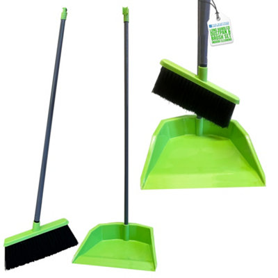 B&Q -  Long Handled Upright Green Dustpan And Brush Set Ergonomic Standing Sweeper