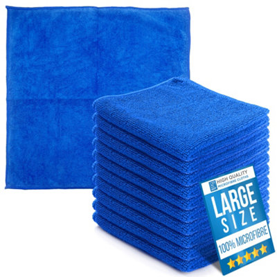 B&Q -  Microfibre Cleaning Cloths Blue Large 40X40Cm (Pack Of 10) Absorbent Lint-Free Towels