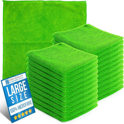 B&Q -  Microfibre Cleaning Cloths Green Large 40X40Cm (Pack Of 20) Absorbent Lint-Free Towels