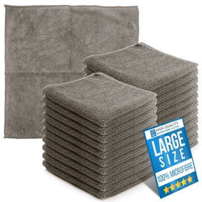B&Q -  Microfibre Cleaning Cloths Grey Large 40X40Cm (Pack Of 20) Absorbent Lint-Free Towels